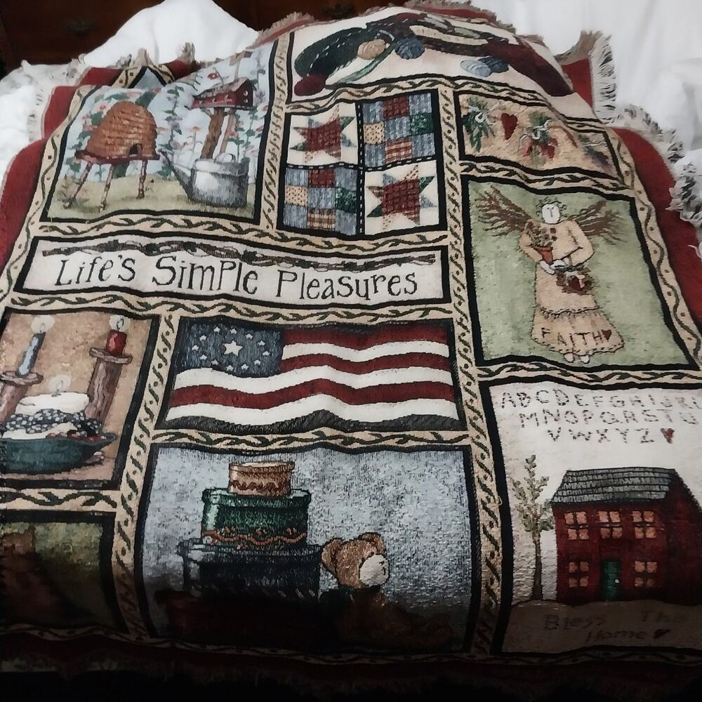 Vintage Deb Strain "Life's Simple Pleasures" Americana Throw